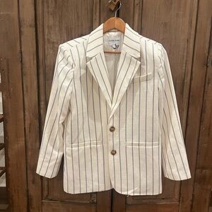 Blue and White Tailored Blazer with Notched Lapels